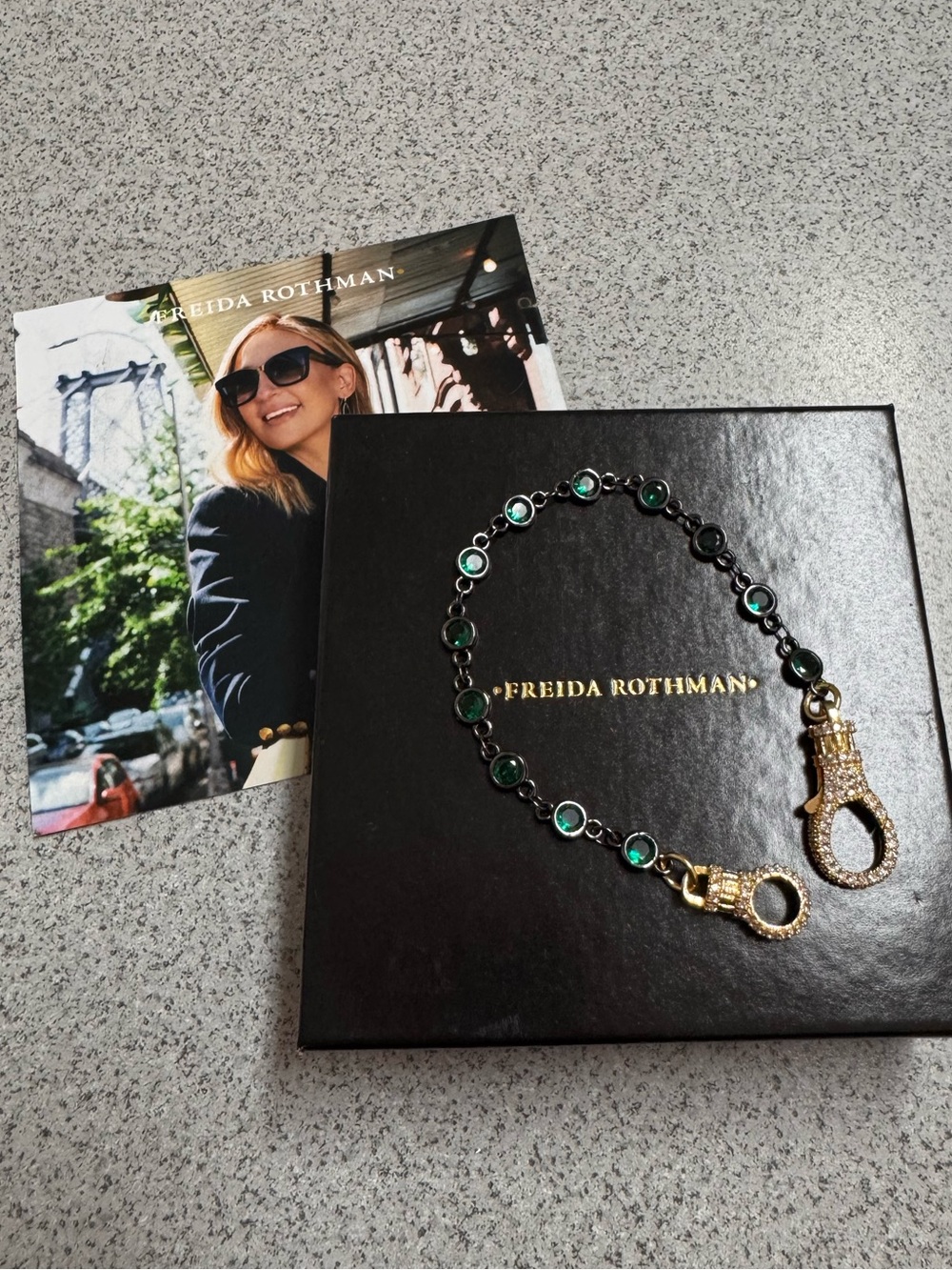 Freida Rothman Vault Rhodium and Green Lumi Bezel Bracelet